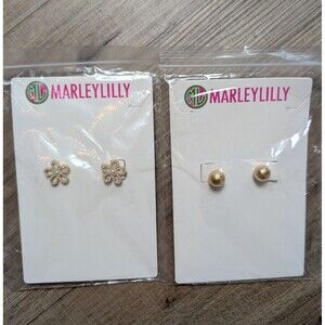 NWT Marley Lilly Earrings Lot Of 2 Pairs Pearl Flowers and Ball Studs Gold Color